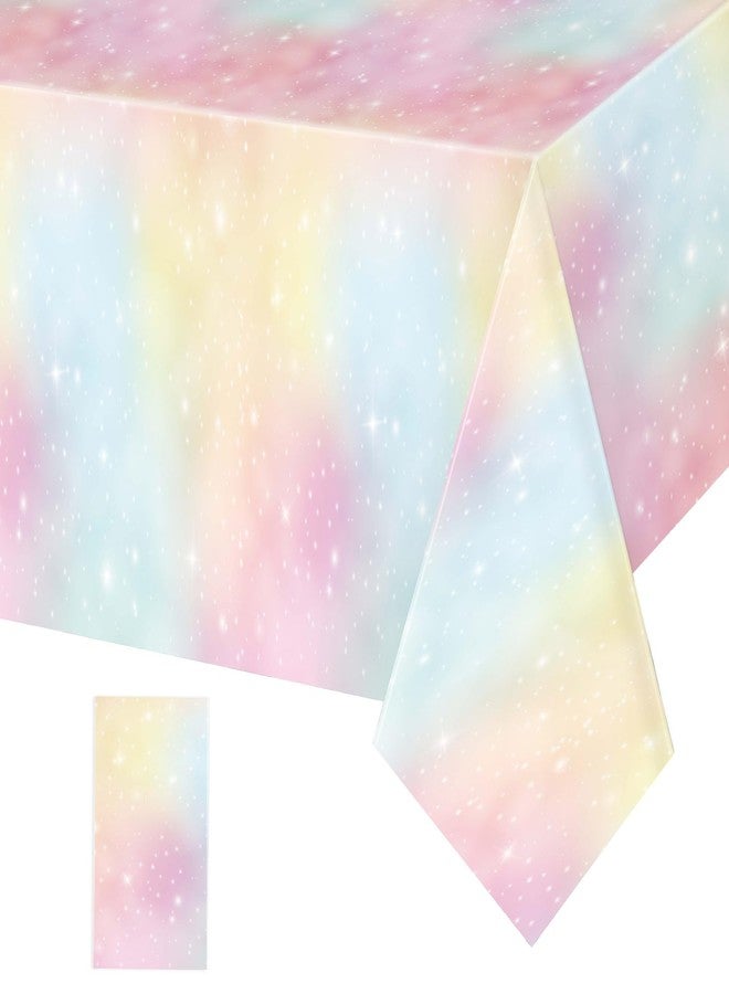 Tiamon 1 Pc Pastel Rainbow Tablecloths Birthday Decorations Pastel Table Cloths for Parties Plastic Rainbow Tablecloth Disposable Table Cover for Unicorn Shower Birthday Wedding 108 x 54 in (Yellow) - Image 1